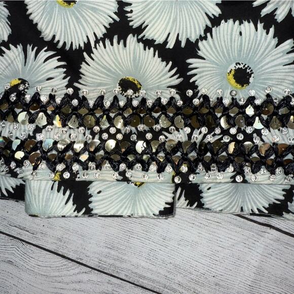 SUNO Women's Floral Printed Bateau Neckline Crop Top with Sequins Size 12 - Picture 11 of 11